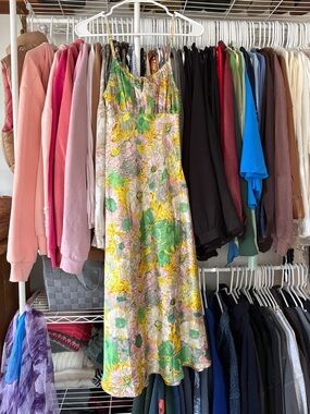 Dizzy Floral Midi Slip Dress in Yellow, Green & Pink